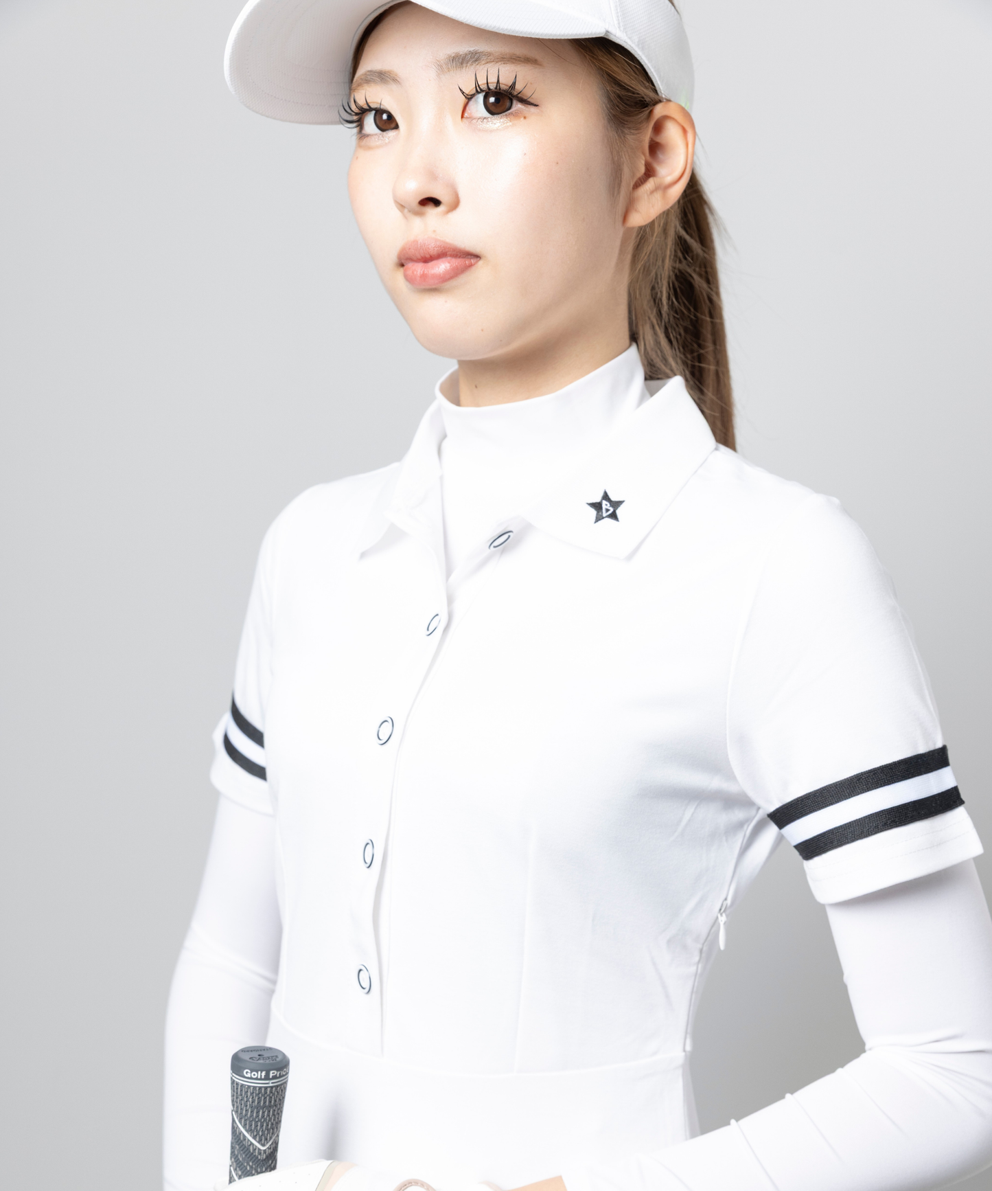ワンポイント Bスター ロゴ ボタンワンピース WHITE