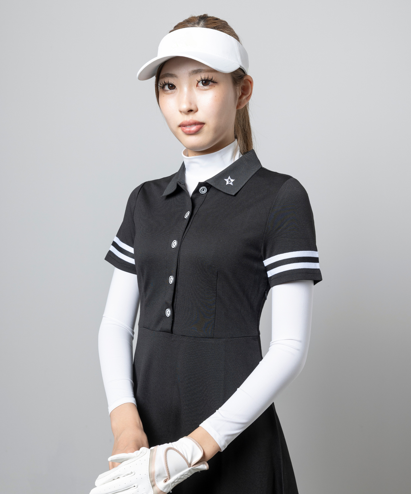 ワンポイント Bスター ロゴ ボタンワンピース BLACK