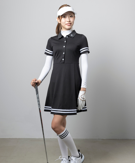 ワンポイント Bスター ロゴ ボタンワンピース BLACK