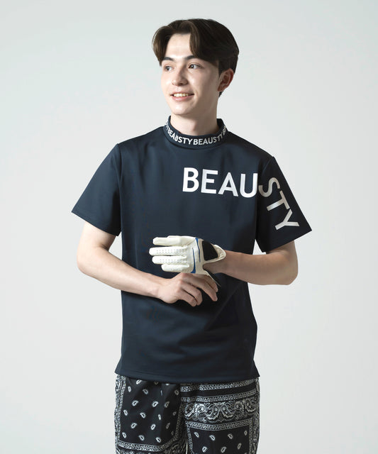 BEAUSTY アシンメトリー ロゴ モックネック Tシャツ BLACK