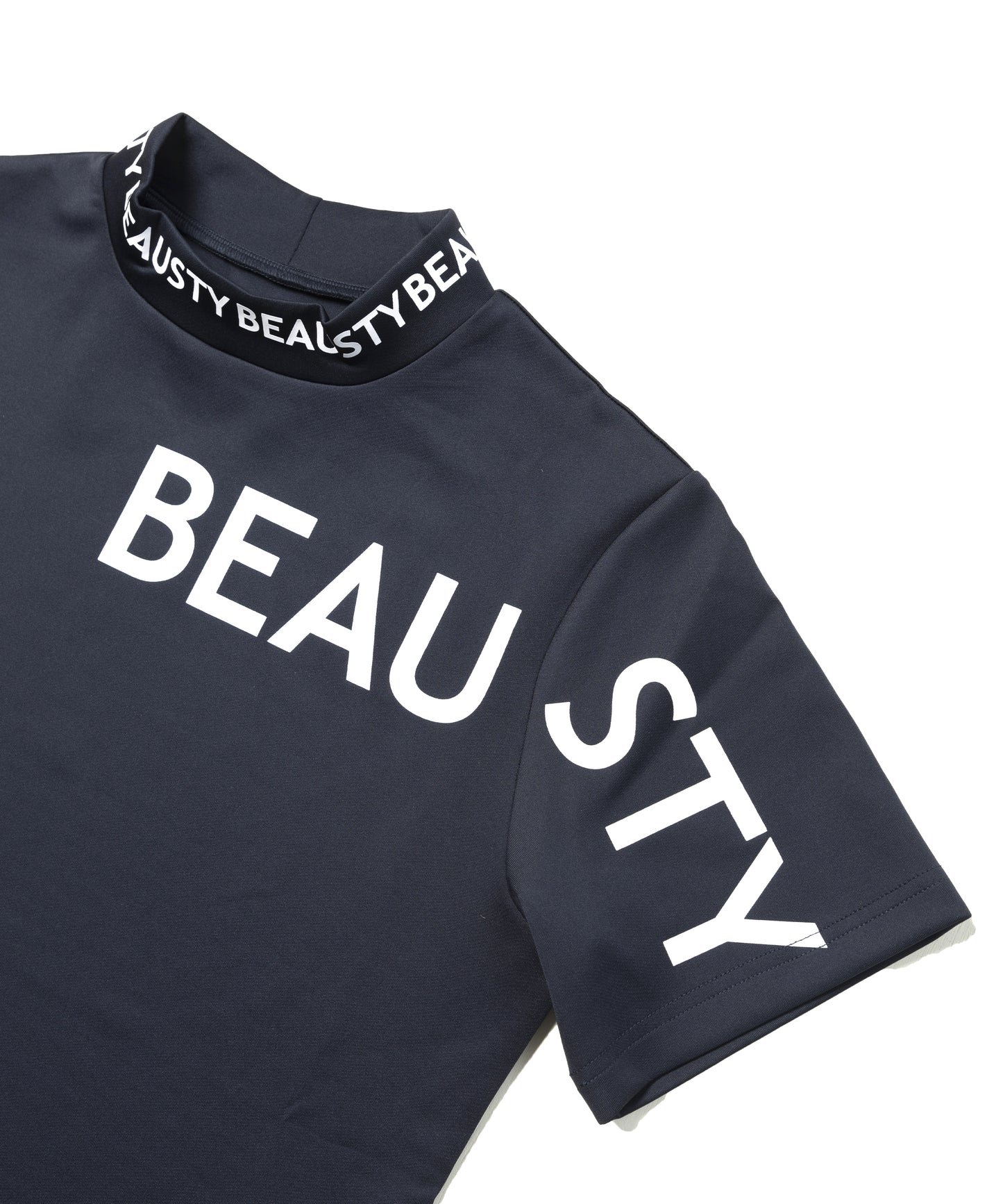 BEAUSTY アシンメトリー ロゴ モックネック Tシャツ BLACK