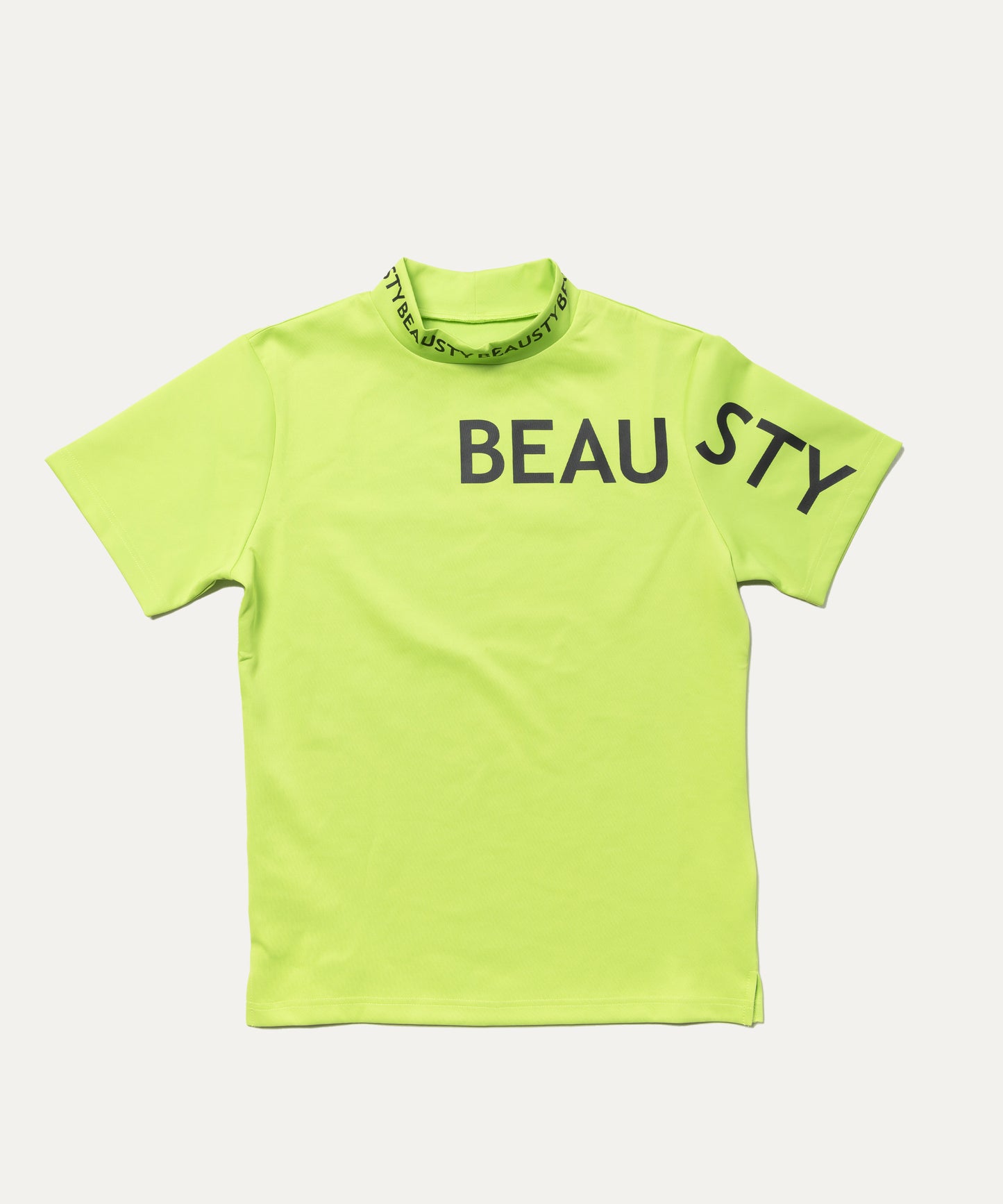 BEAUSTY アシンメトリー ロゴ モックネック Tシャツ LIME