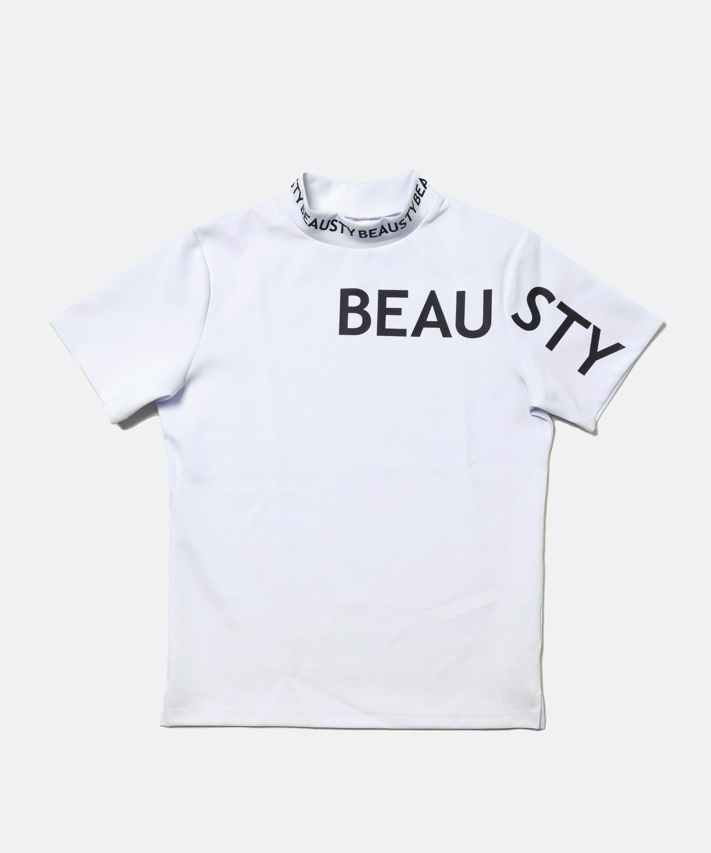 BEAUSTY アシンメトリー ロゴ モックネック Tシャツ WHITE