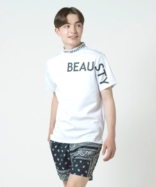 BEAUSTY アシンメトリー ロゴ モックネック Tシャツ WHITE