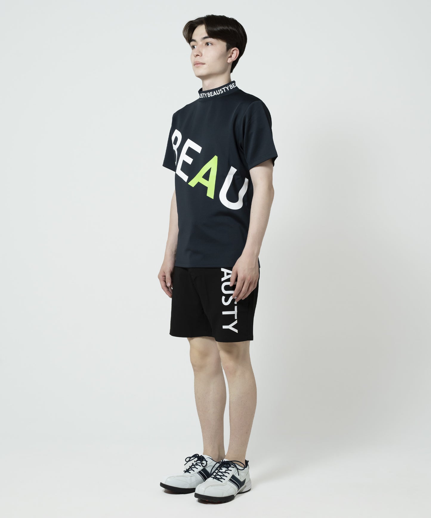 BEAUSTY ビッグ ロゴ モックネック Tシャツ BLACK