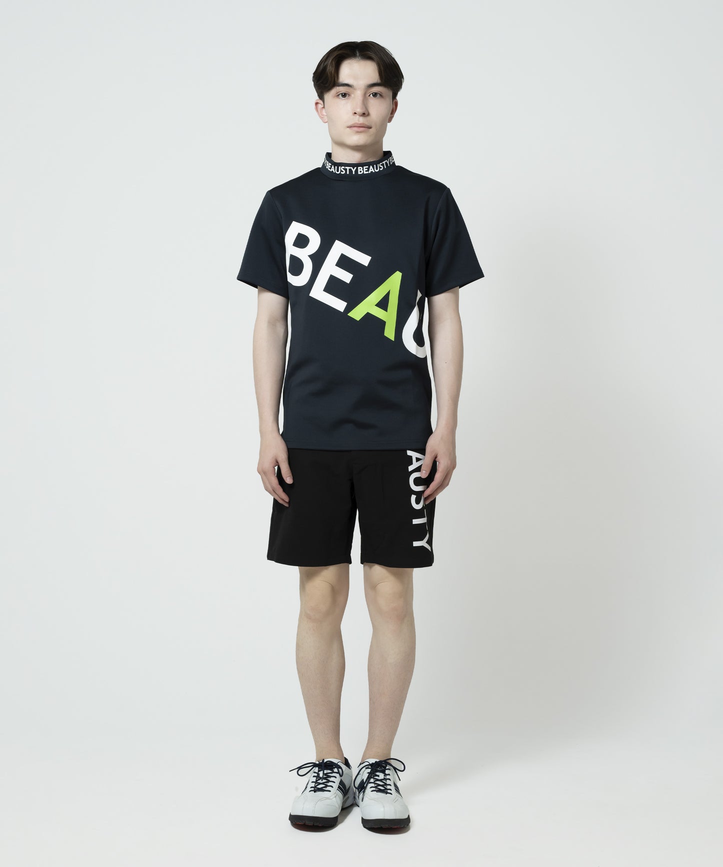 BEAUSTY ビッグ ロゴ モックネック Tシャツ BLACK