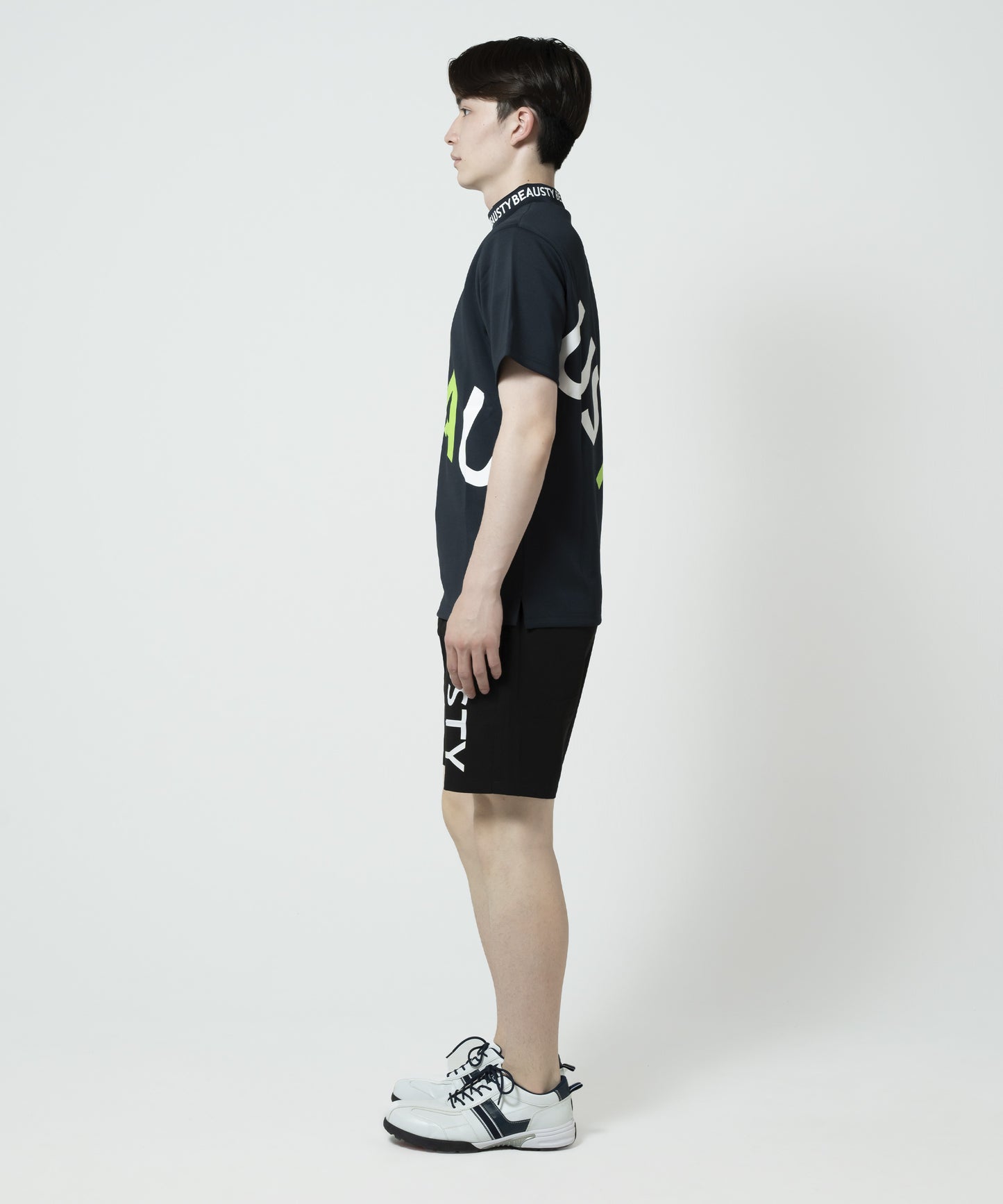 BEAUSTY ビッグ ロゴ モックネック Tシャツ BLACK