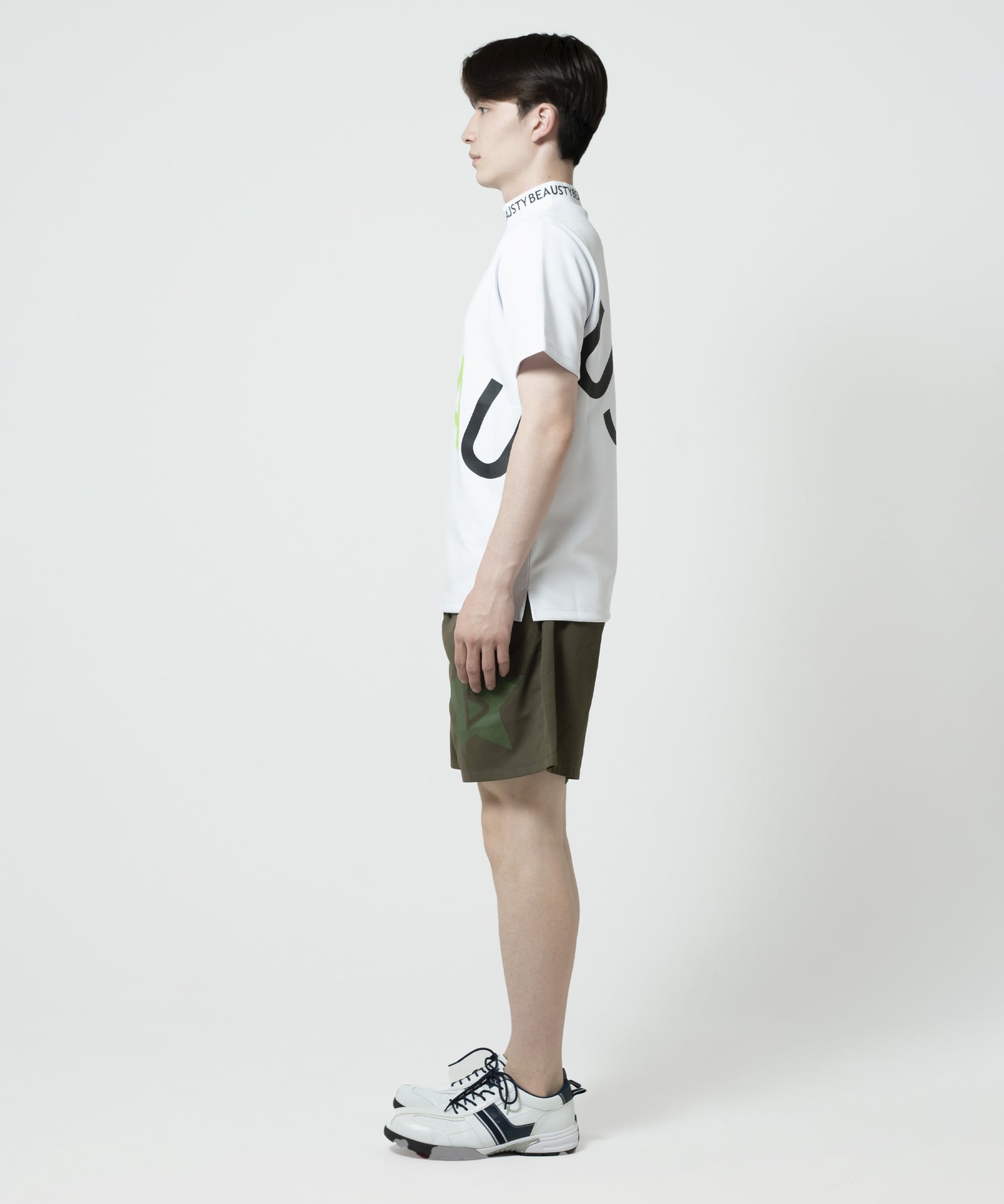 BEAUSTY ビッグ ロゴ モックネック Tシャツ WHITE