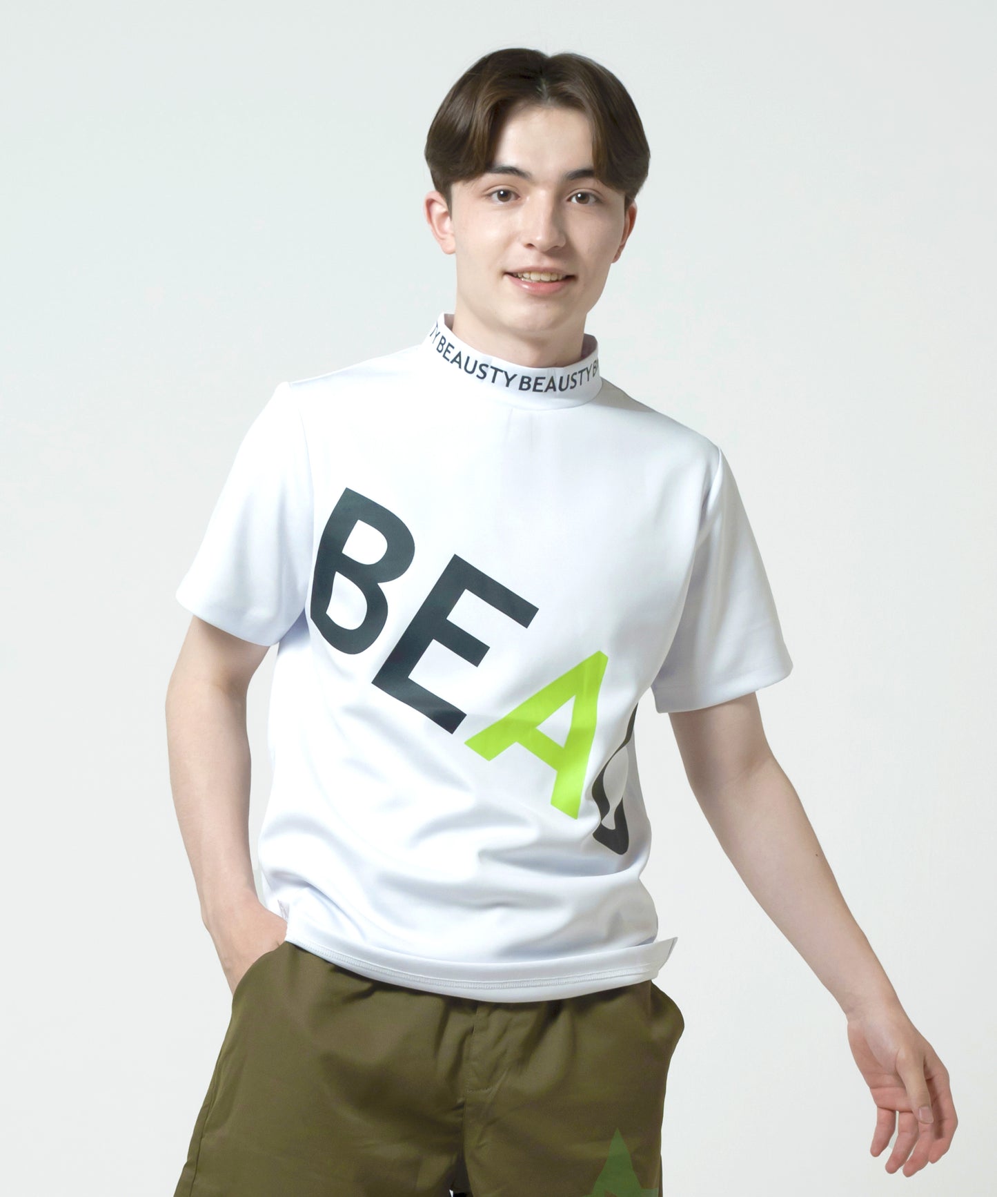 BEAUSTY ビッグ ロゴ モックネック Tシャツ WHITE