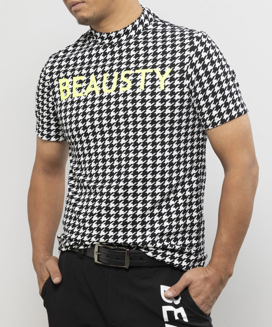 BEAUSTY ロゴ 千鳥柄 モックネック Tシャツ