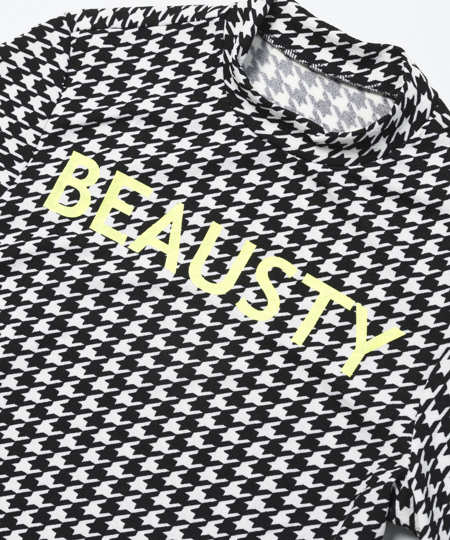 BEAUSTY ロゴ 千鳥柄 モックネック Tシャツ