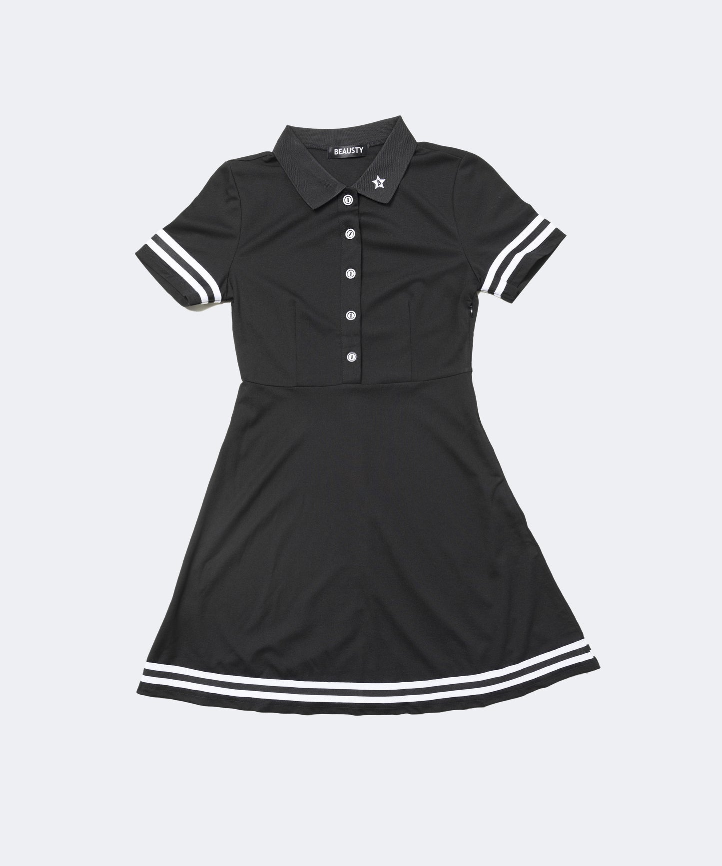 ワンポイント Bスター ロゴ ボタンワンピース BLACK