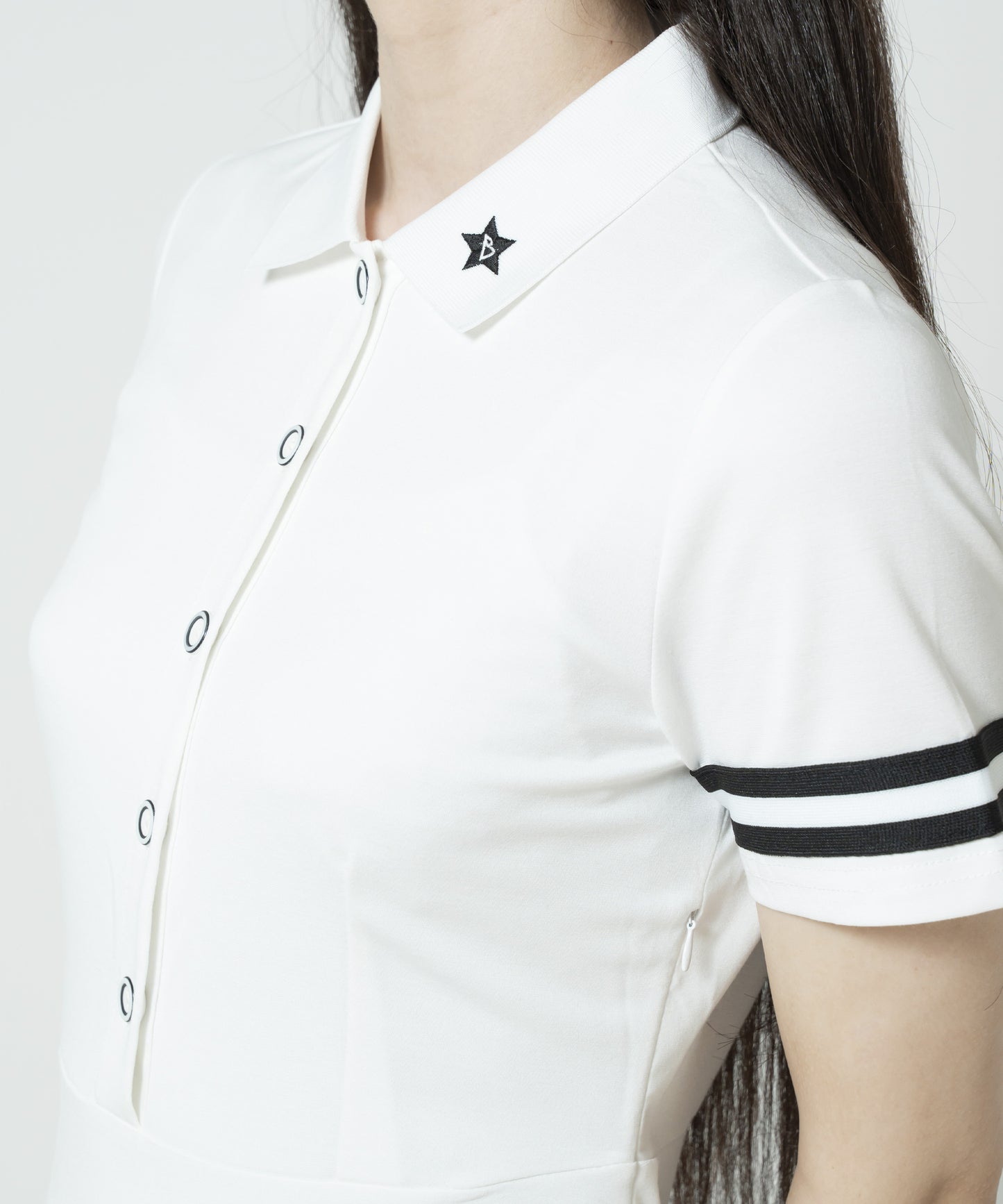 ワンポイント Bスター ロゴ ボタンワンピース WHITE