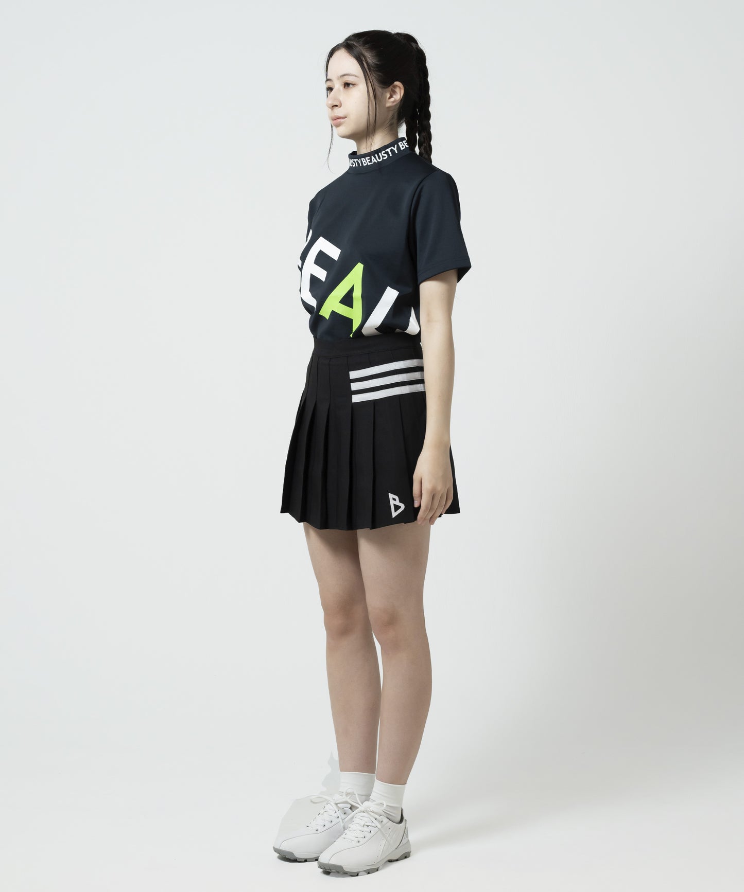 BEAUSTY ビッグ ロゴ モックネック Tシャツ BLACK