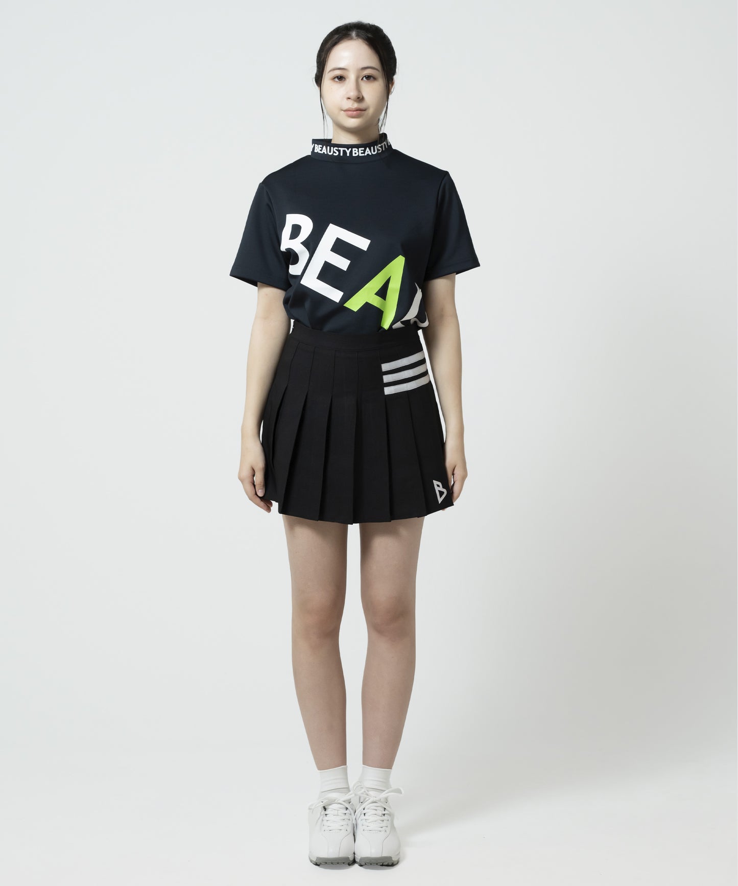 BEAUSTY ビッグ ロゴ モックネック Tシャツ BLACK
