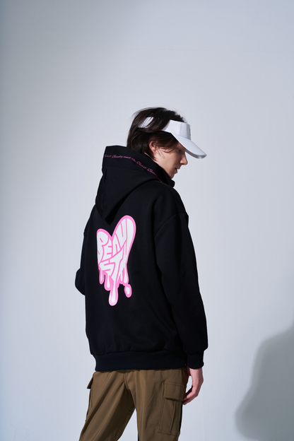 BEAUSTY Drip Heart ハイネックパーカー BLACK×PINK LOGO