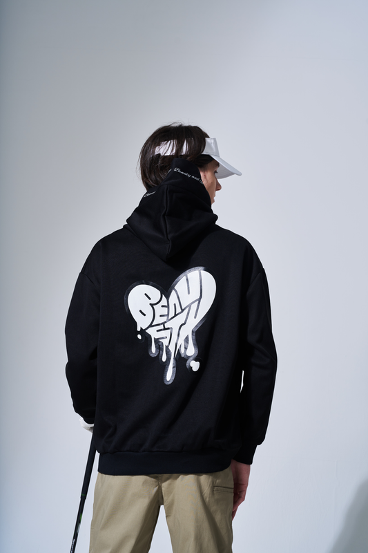 BEAUSTY Drip Heart ハイネックパーカー BLACK×BLACK LOGO