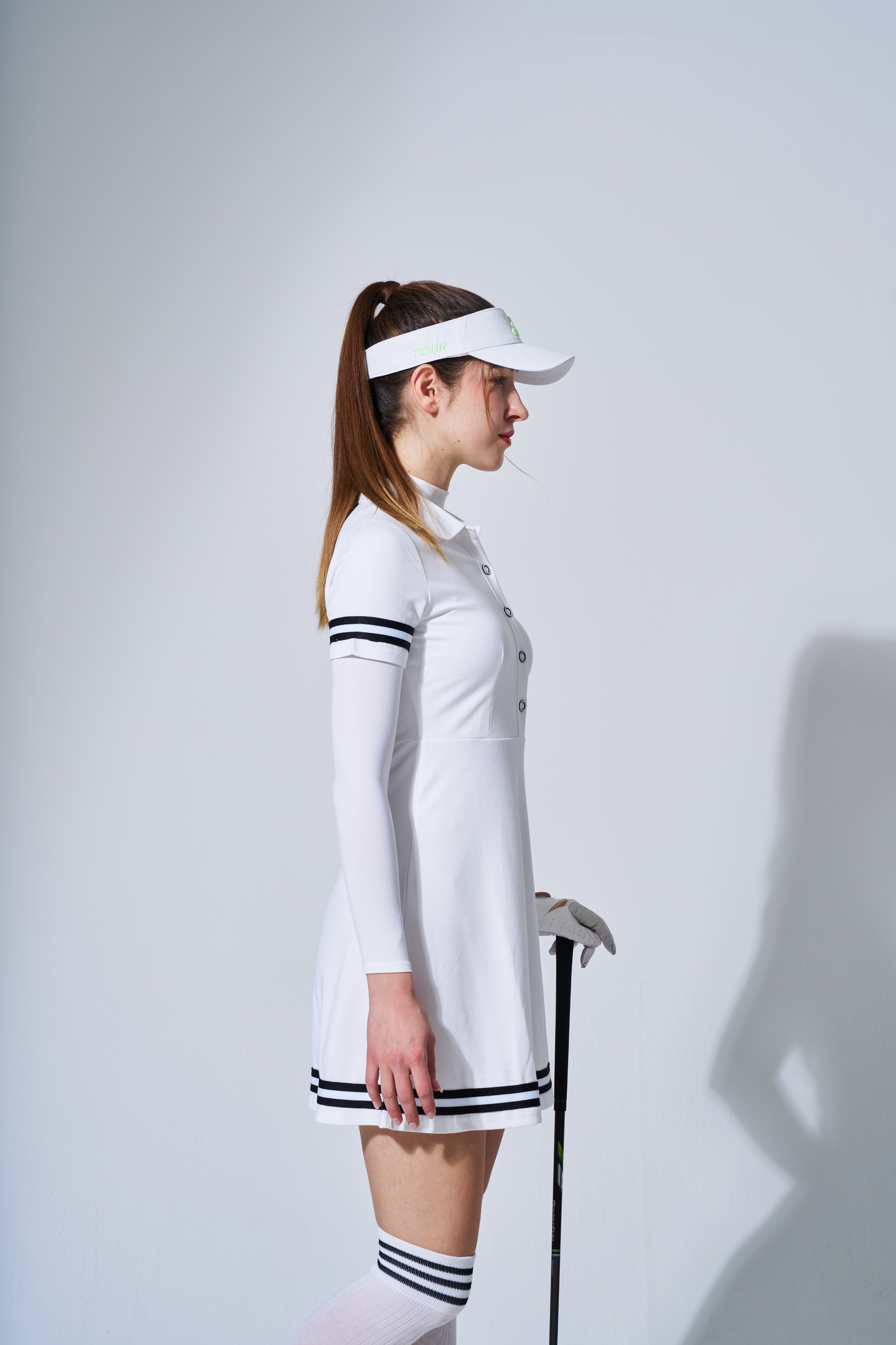 ワンポイント Bスター ロゴ ボタンワンピース WHITE