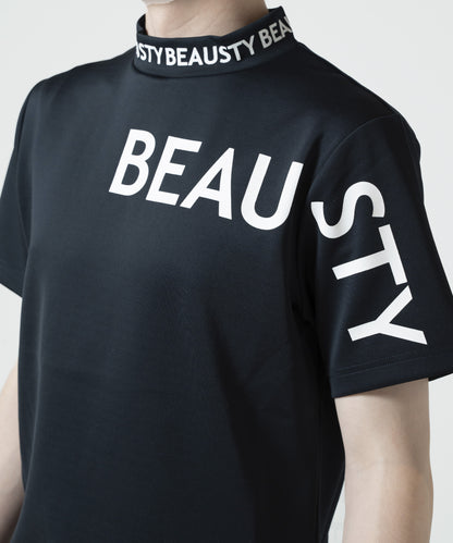 BEAUSTY アシンメトリー ロゴ モックネック Tシャツ BLACK