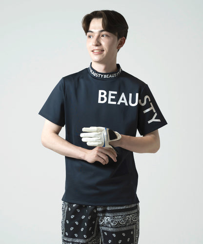 BEAUSTY アシンメトリー ロゴ モックネック Tシャツ BLACK