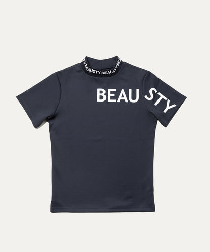 BEAUSTY アシンメトリー ロゴ モックネック Tシャツ BLACK