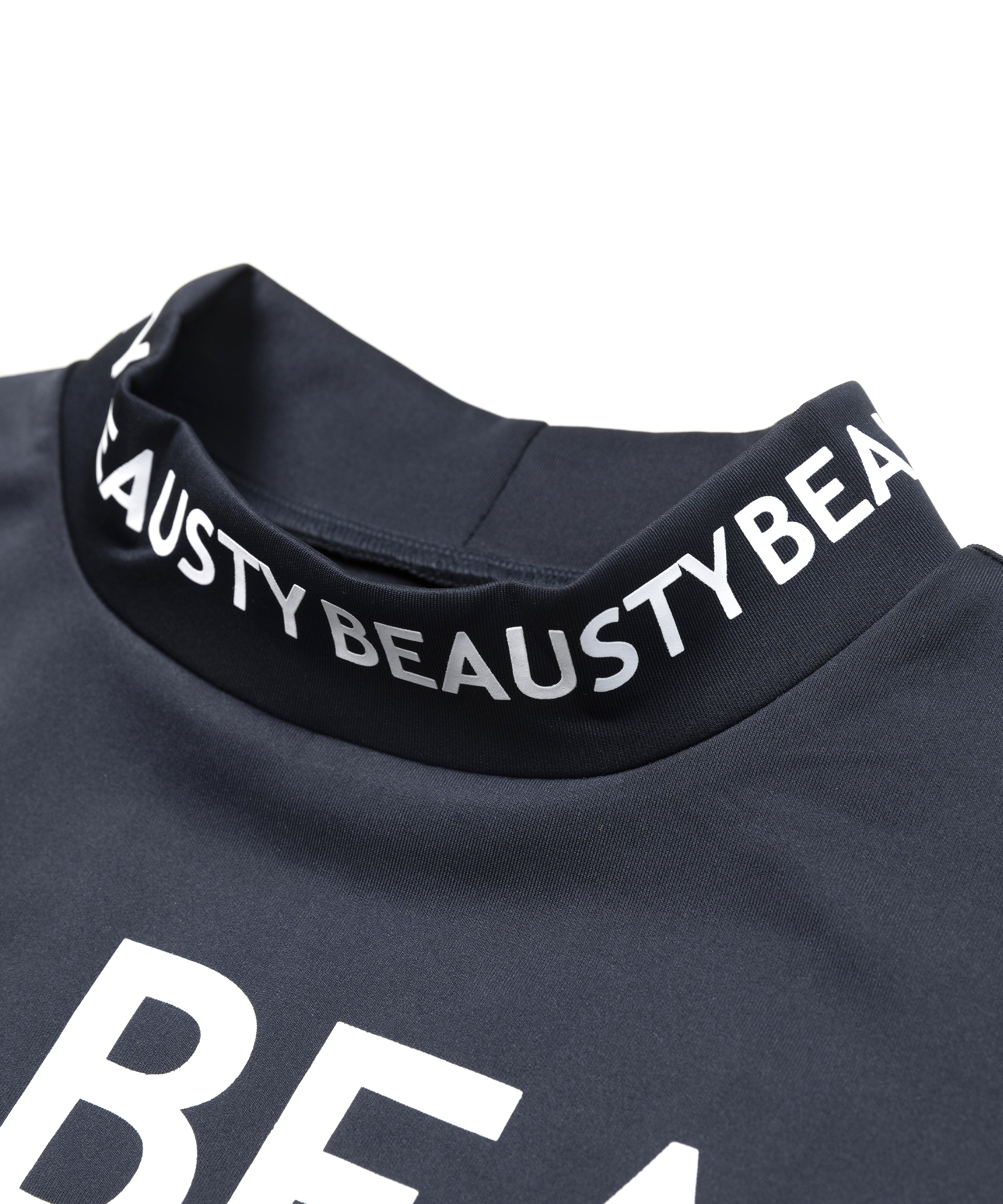 BEAUSTY アシンメトリー ロゴ モックネック Tシャツ BLACK