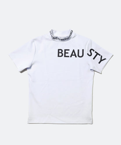 BEAUSTY アシンメトリー ロゴ モックネック Tシャツ WHITE