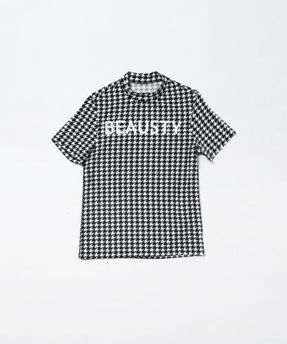 BEAUSTY ロゴ 千鳥柄 モックネック Tシャツ