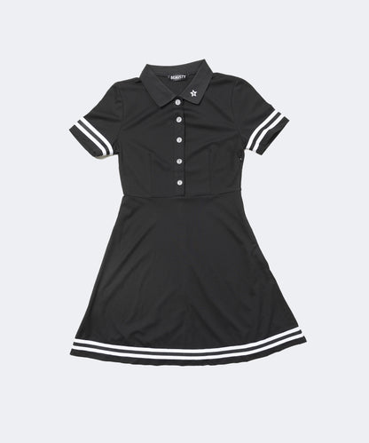 ワンポイント Bスター ロゴ ボタンワンピース BLACK